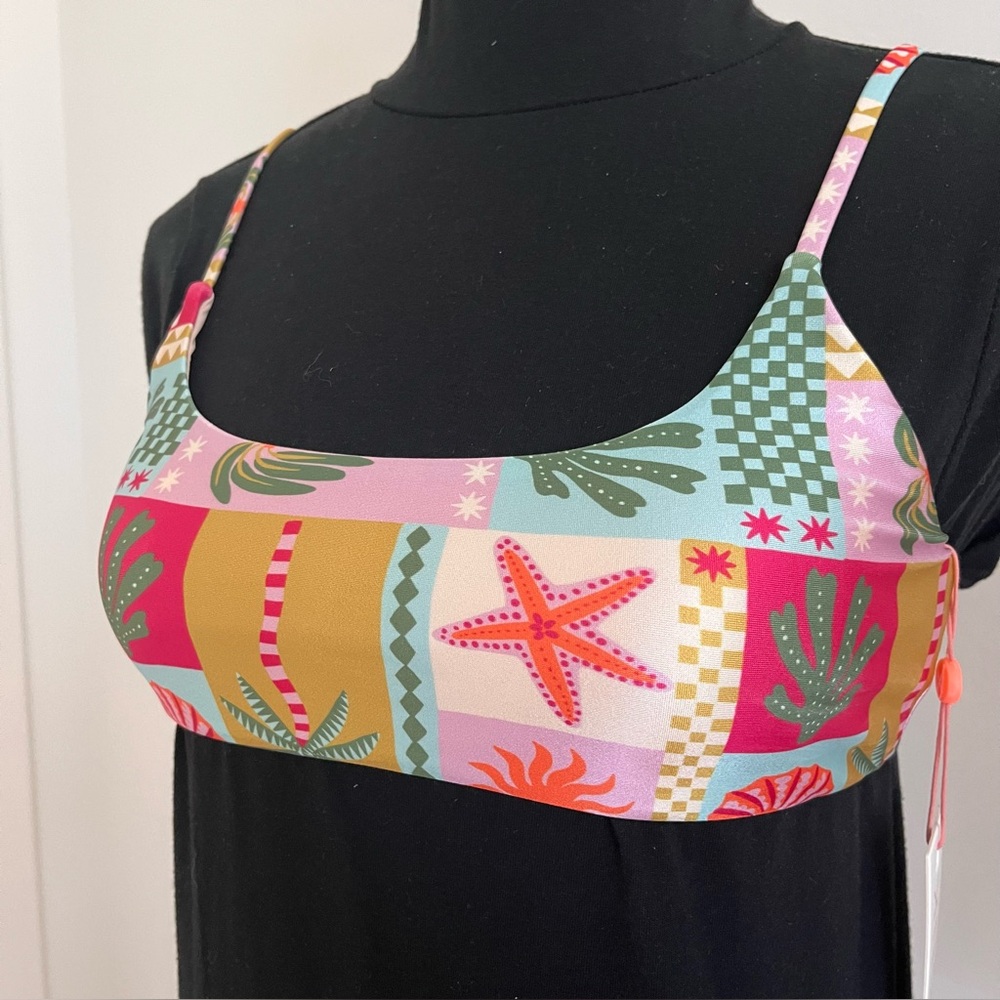 MINKPINK Under the Sea Bikini Top Size Small Tropical Postcard Print Fully Lined